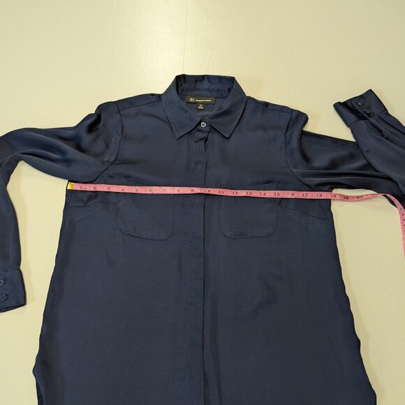 INC International Concepts Size XS Navy Satin Blue Button Down - Picture 7 of 12
